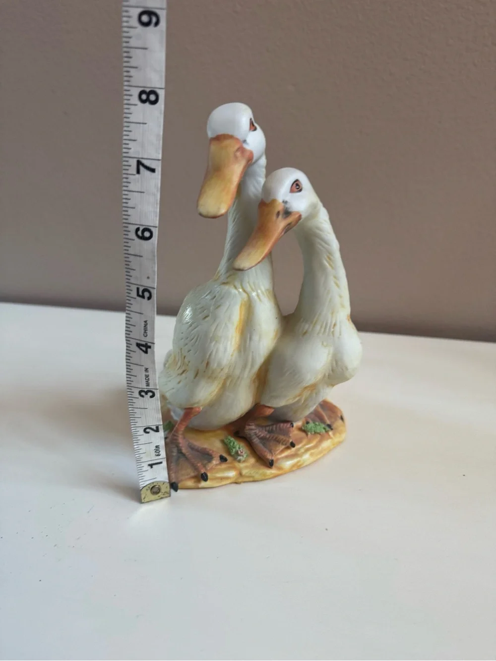 White Duck Couple Bird Figurine Decorative Ornament - White